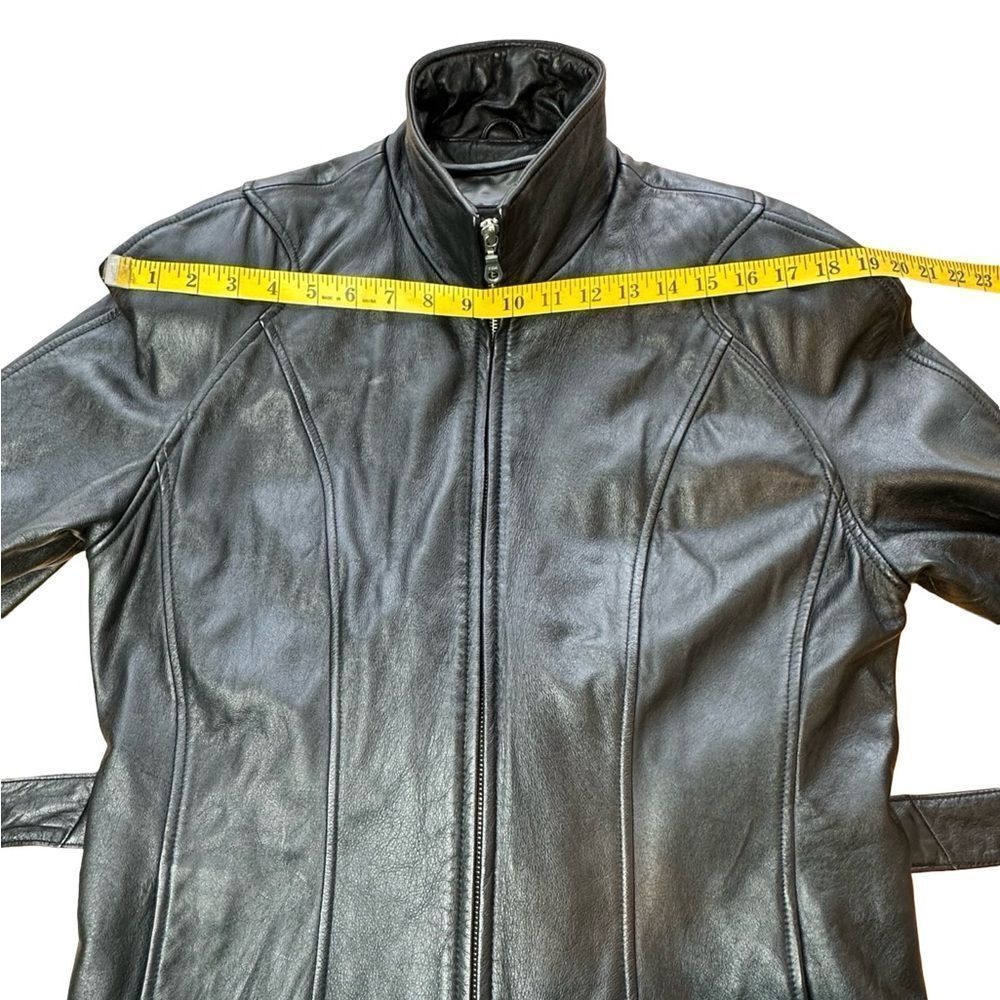 WILSONS LEATHER Black Belted Leather Biker Jacket Zip Front Size Medium - Picture 12 of 14